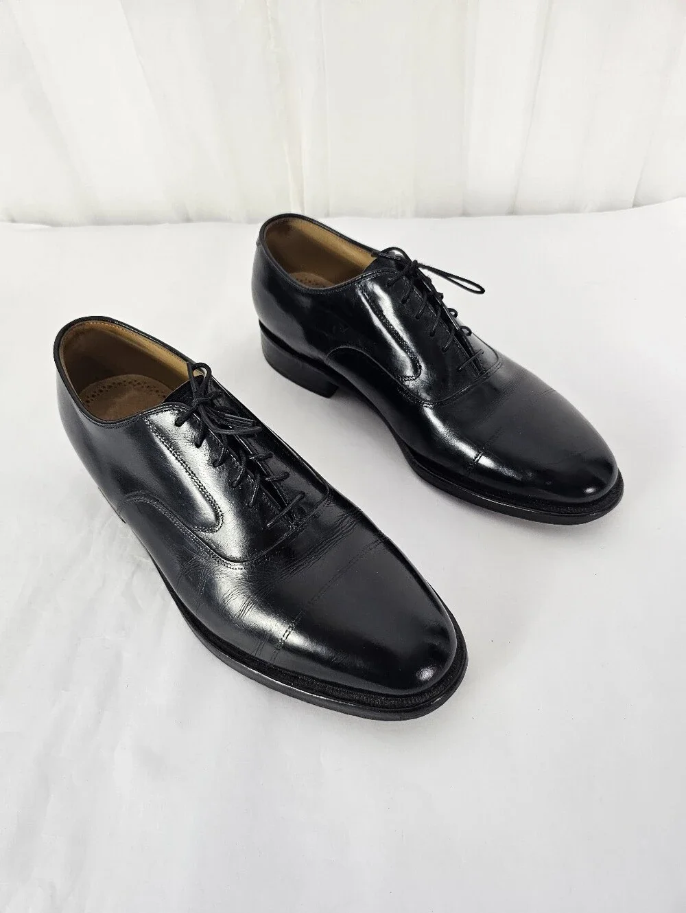Johnston & Murphy Hyde Park II Black Leather Cap Toe Oxfords Dress Shoes 7.5 E/C